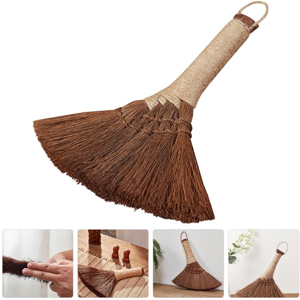 1Pc Natural Straw Whisk Broom Small Hand Broom with Ergonomic Shape for Multi-Surface Cleaning Mini Fireplace Sweeper Brush for Indoor oOutdoor Desktop Sofa Cleaning Use
