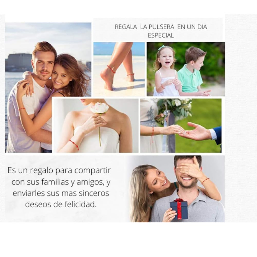 INCLUYE TARJETA CON SIGNIFICADO,2 PULSERAS 7 NUDOS roja Hilo Rojo HECHAS A Mano, Unisex, muy adaptable.