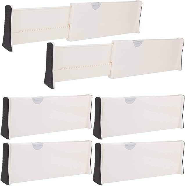 6 x Adjustable Drawer Dividers - ASelected 17" Expandable Drawer Organizers Set Plastic Drawer Separator Suitable for Kitchen Bathroom Bedroom Office Dresser Desk - White (Pack of 6)