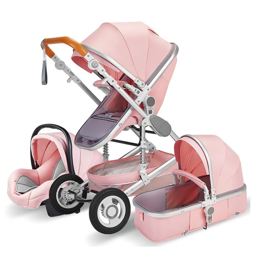 Wózek dziecięcy z fotelikiem samochodowym, lekki wózek Buggy, składany wózek dziecięcy, wózki dziecięce i wózki, zestaw dla niemowląt, chłopców i dziewcząt (kolor: różowy)