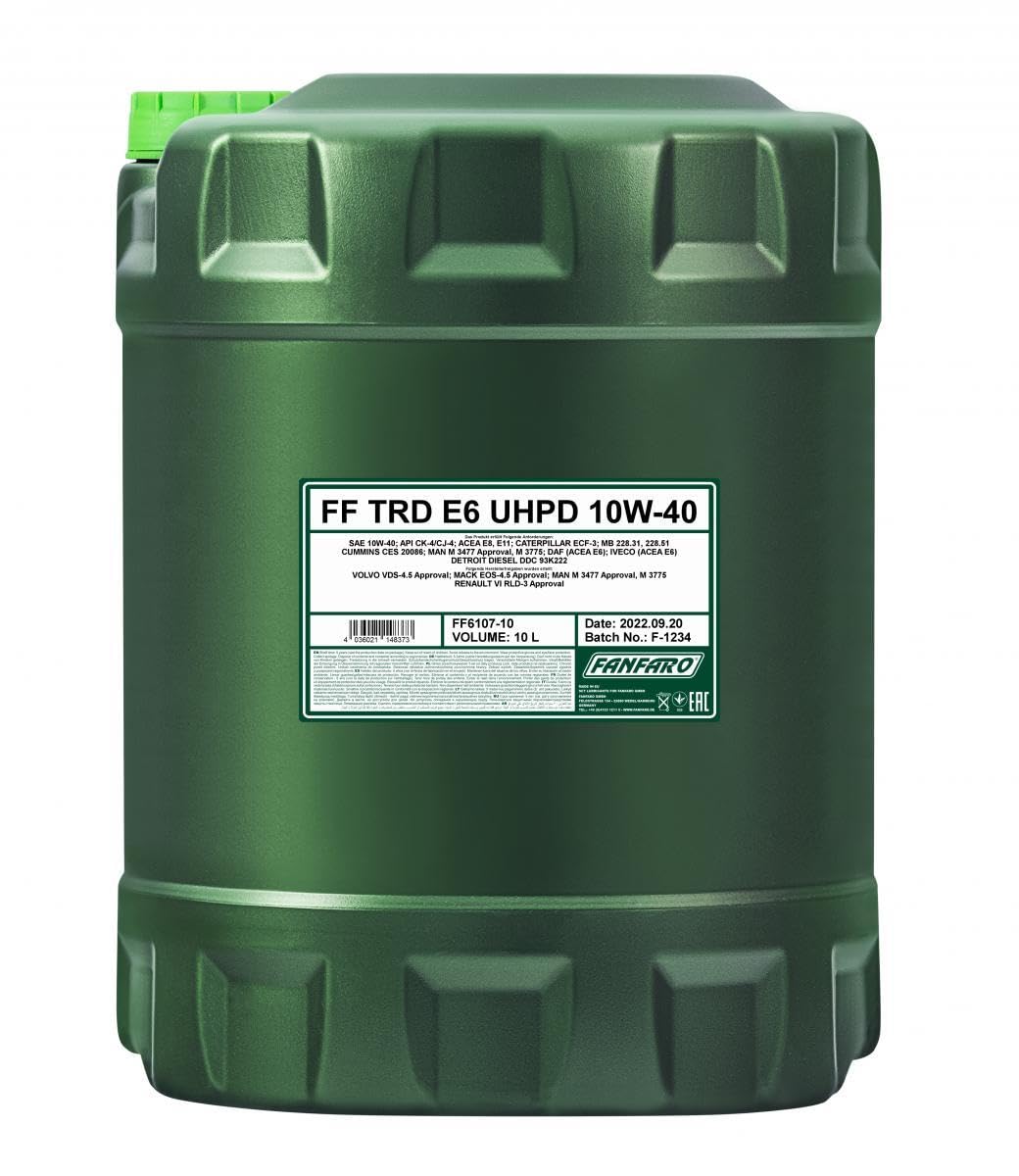 FANFARO Aceite de motor 10W-40 UHPD Aceite sintetico ACEA E6 ACEA E7 ACEA E9 API CK-4 TRD E6 Blue 10L Compatible con MERCEDES-BENZ Clase C T-modell S204 Clase E T-modell S212 Clase C T-modell S205