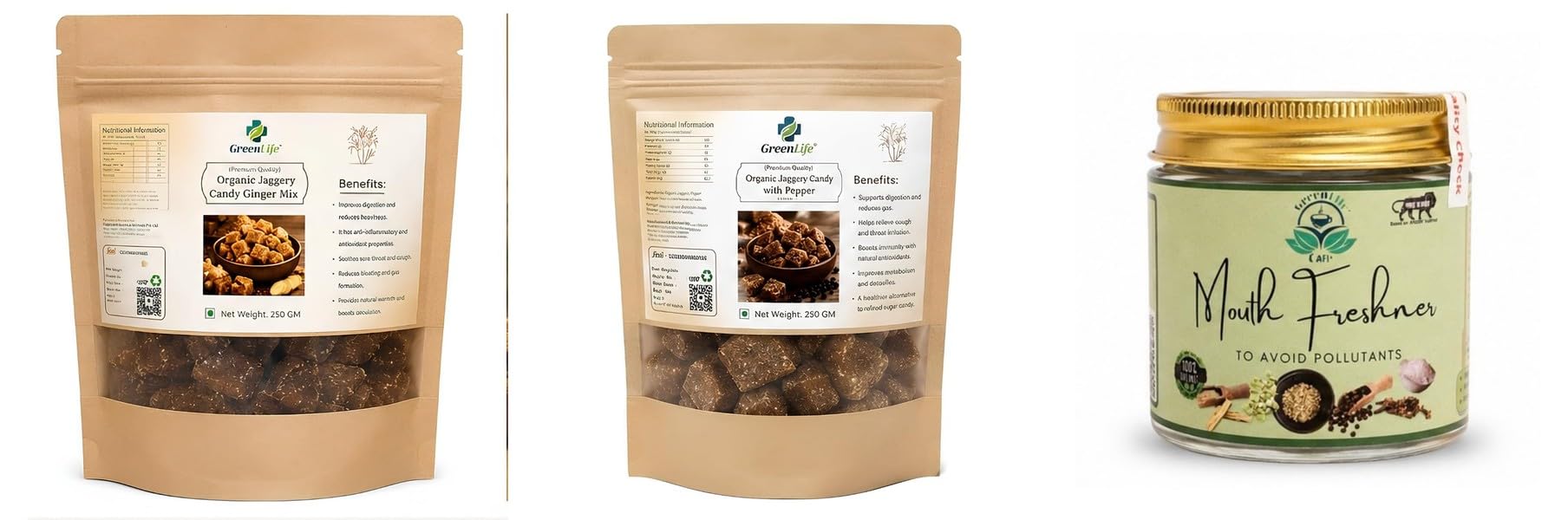 Organic Plain Jaggery Candy 500g | Natural Desi Gur | Chemical Free Traditional Sweet TreatOrganic with Saunf & Elaichi 250g | CandyGREEN LIFE Digestive Mukhwas 5-image-20