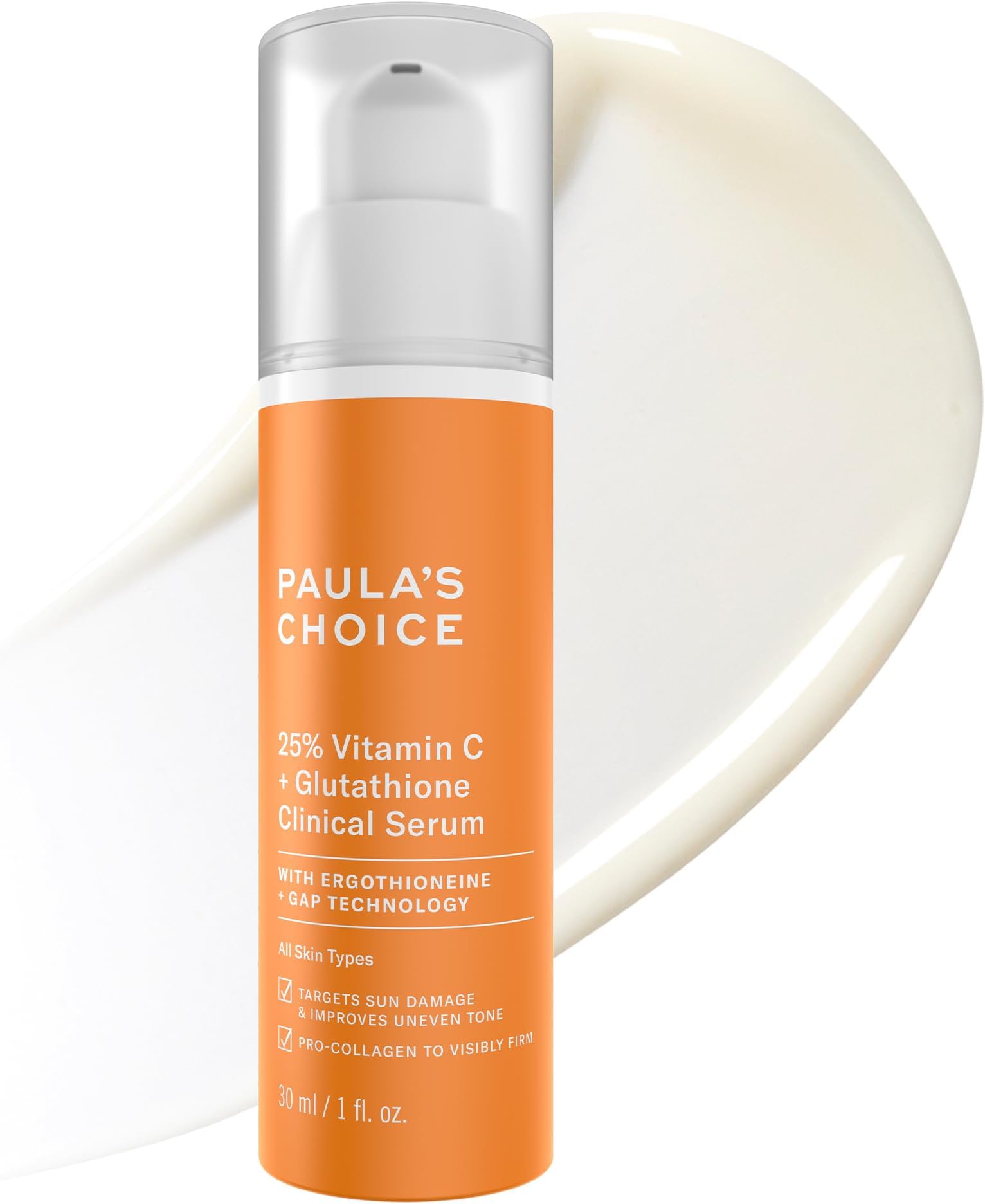 Paula’s Choice 25% Vitamin C Serum with Glutathione & Antioxidants, Face Serum Improves Discoloration, Uneven Tone & Firms, All Skin Types, Fragrance-Free, 1oz