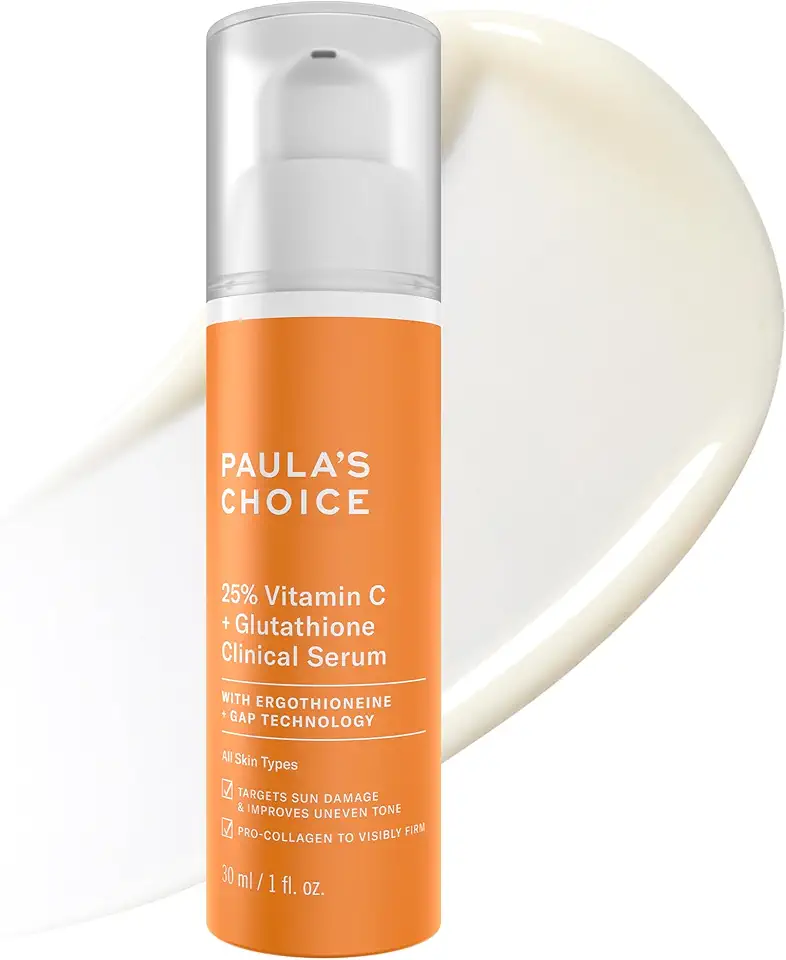 Paula’s Choice 25% Vitamin C Serum with Glutathione &amp; Antioxidants, Face Serum Improves Discoloration, Uneven Tone &amp; Firms, All Skin Types, Fragrance-Free, 1oz