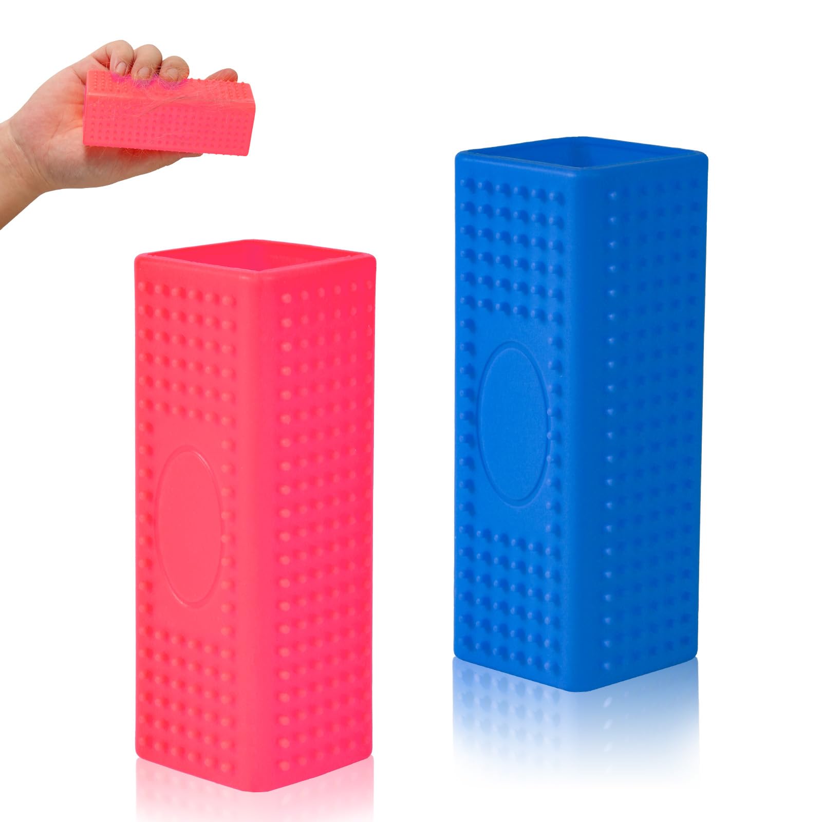 PEUTIER 2pcs Silicone Pet Hair Remover Brushes, Convenient Block Roller Reusable Pet Hair Carpet Brush Portable Carpet Remover Roller for Furnishings Sofa Carpets Couch Bedding (Blue & Pink)