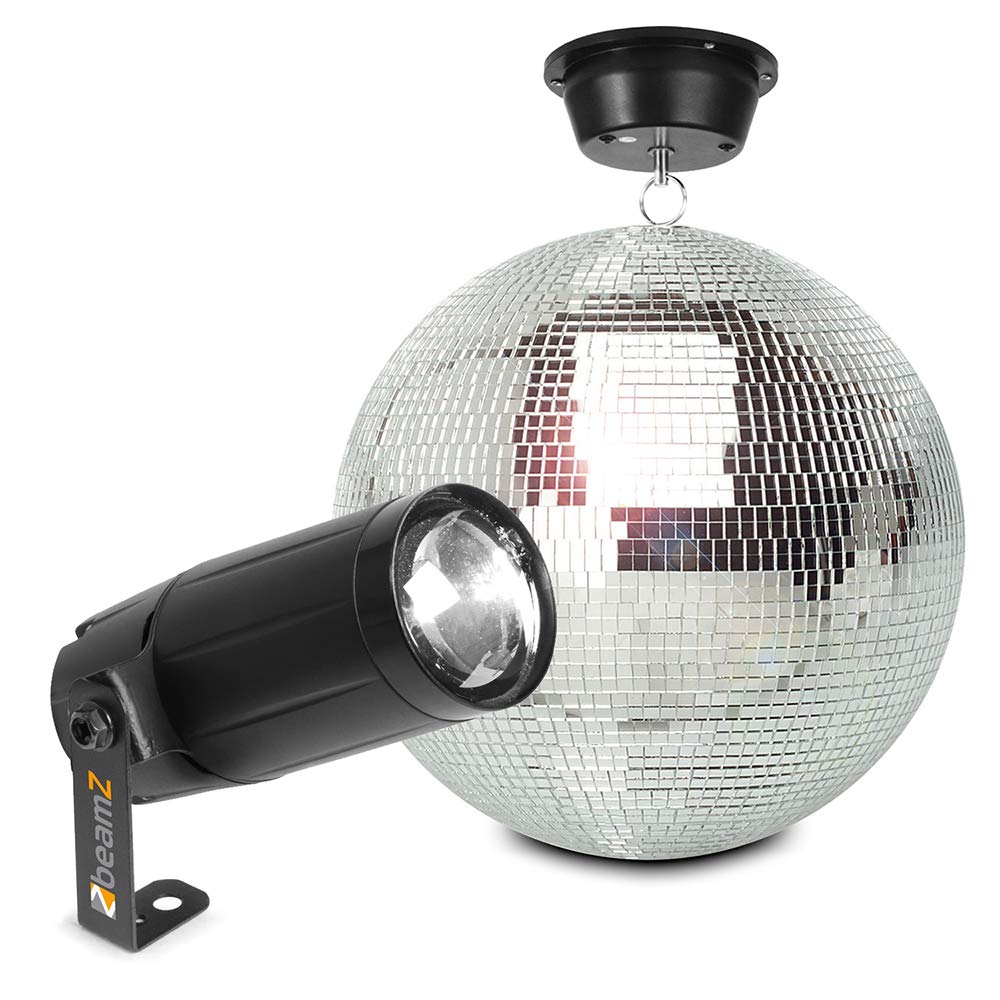 Beamz Light Mb30 Mirror Ball Kit 30Cm With Motor And 6W Led Pinspot – Hanging Glitter Ball Set For Disco, Wedding, Party, Dj And Dance Hall Ing