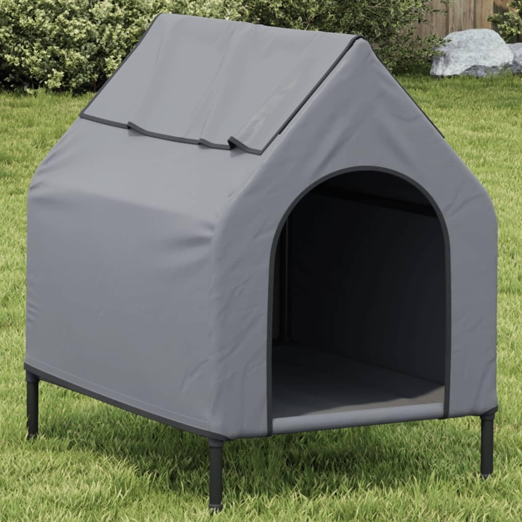 Hundehütte Hellgrau aus Oxford-Gewebe mit Stahlgestell, 90 x 65 x 85 cm, wetterfest und isoliert, faltbar für Outdoor und Indoor, komfortabler Schlafplatz für Hunde und Welpen