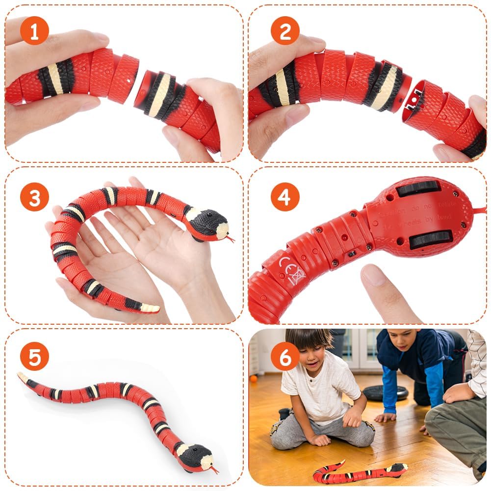 Cat Snake Toys, 40cm Smart Sensor Simulated Snake Juguetes Eléctricos Gatos, Juguetes Interactivos Gatos Recargables por USB, Juguetes Serpiente Inducción con Lengua Retráctil Cola Que Se Mueve