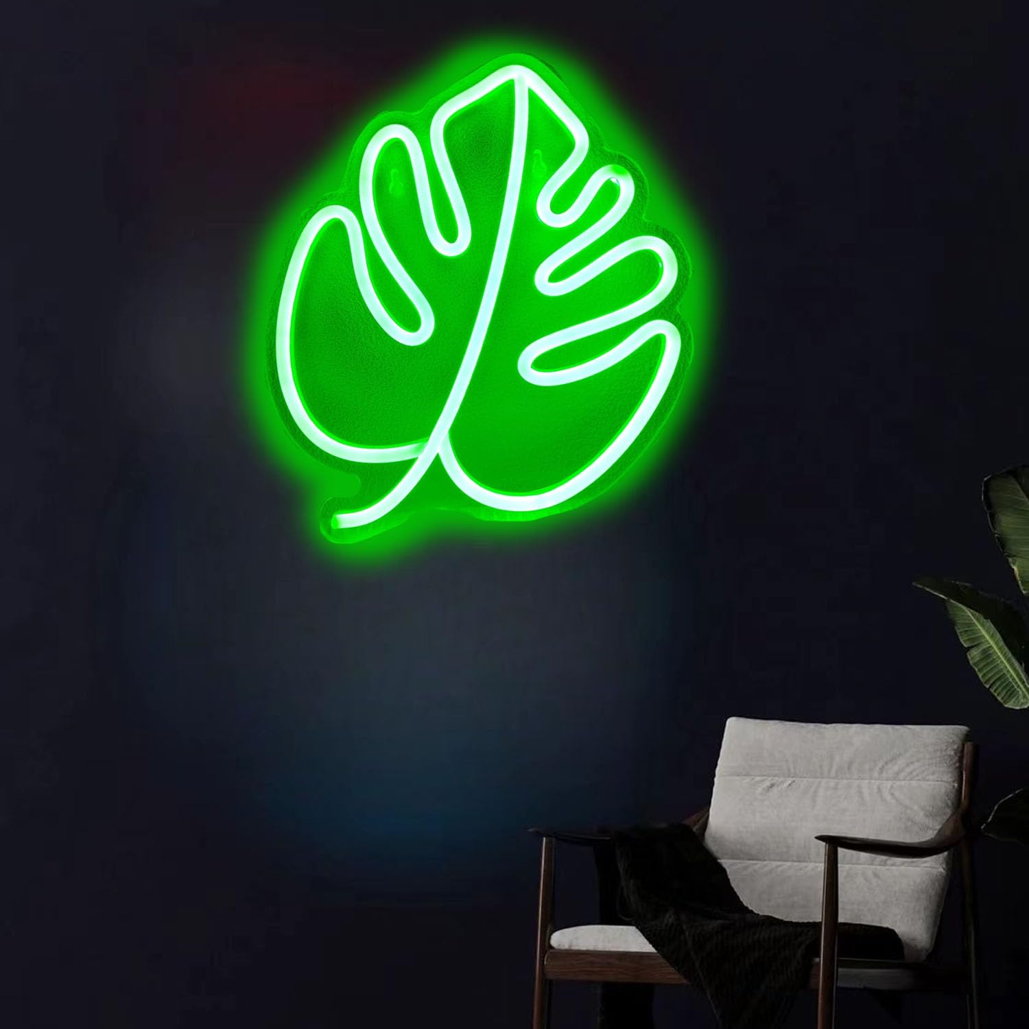 Green Leaf Neon Sign,Light Up Signs for Wall Decor,LED Night Light for Room Decor Camping Bar Birthday Party Wedding,14 * 10 in — image 1