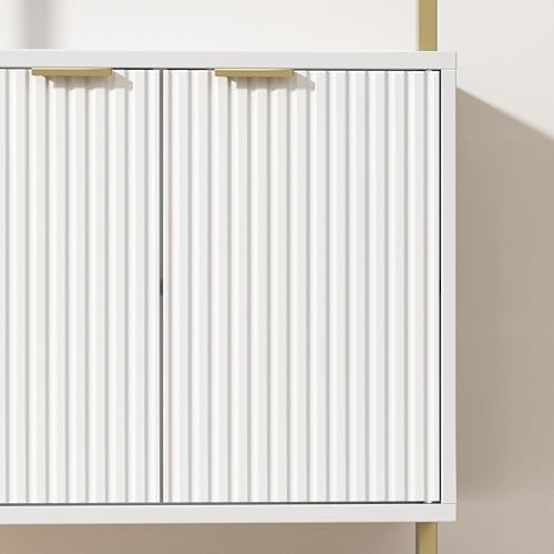 Miniatura 4 de Estantería de escalera con gabinete, estantería de pared de 71 pulgadas de alto con estantes y almacenamiento, estante de escalera estriado con