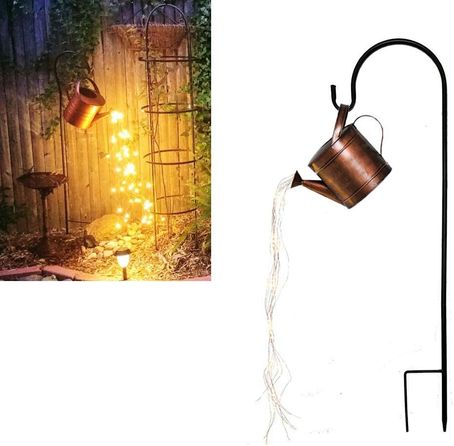 Star Shower Garden Art Light Decoration,Silver Wire Vine Solar Lights,Stars Showing Led String Light,Watering Can Art Night Light for Yard Garden Path Lamp Lights (with Bracket)