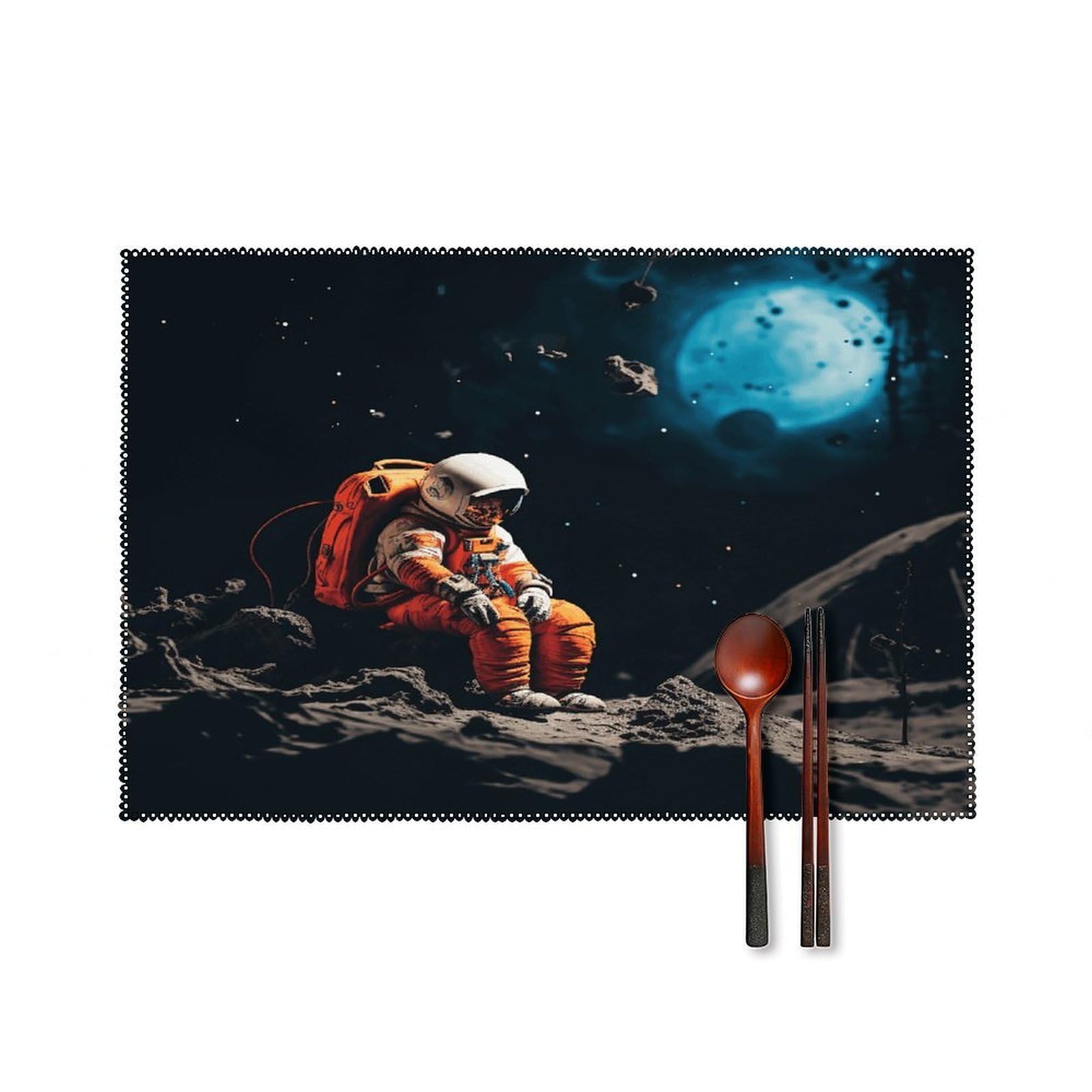 Astronaut Crashed on The Moon Placemats Set of 4 Heat Resistant Non-Slip Place Mats for Dining Table Washable Placemat Wipeable Dining Table Mat Canvas Place Mats Dining Table Decor