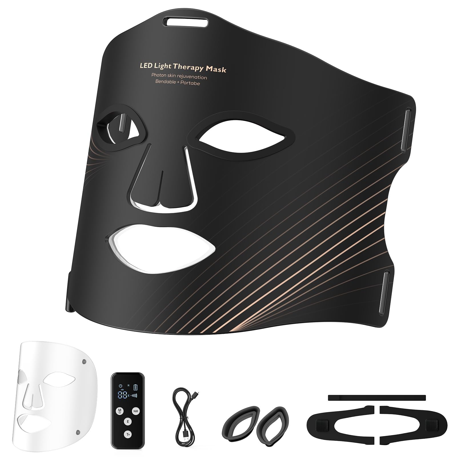LED Face Mask Light Therapy 3 Modes Portable Red Light Therapy for Face with Rechargeable Remote Red Light