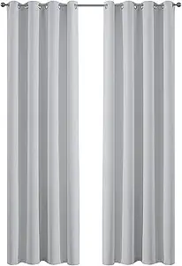 Yakamok Greyish White Curtains for Bedroom,Grommet Thermal Insulated Room Darkening Curtains for Living Room,52W x 84L,2 Panels