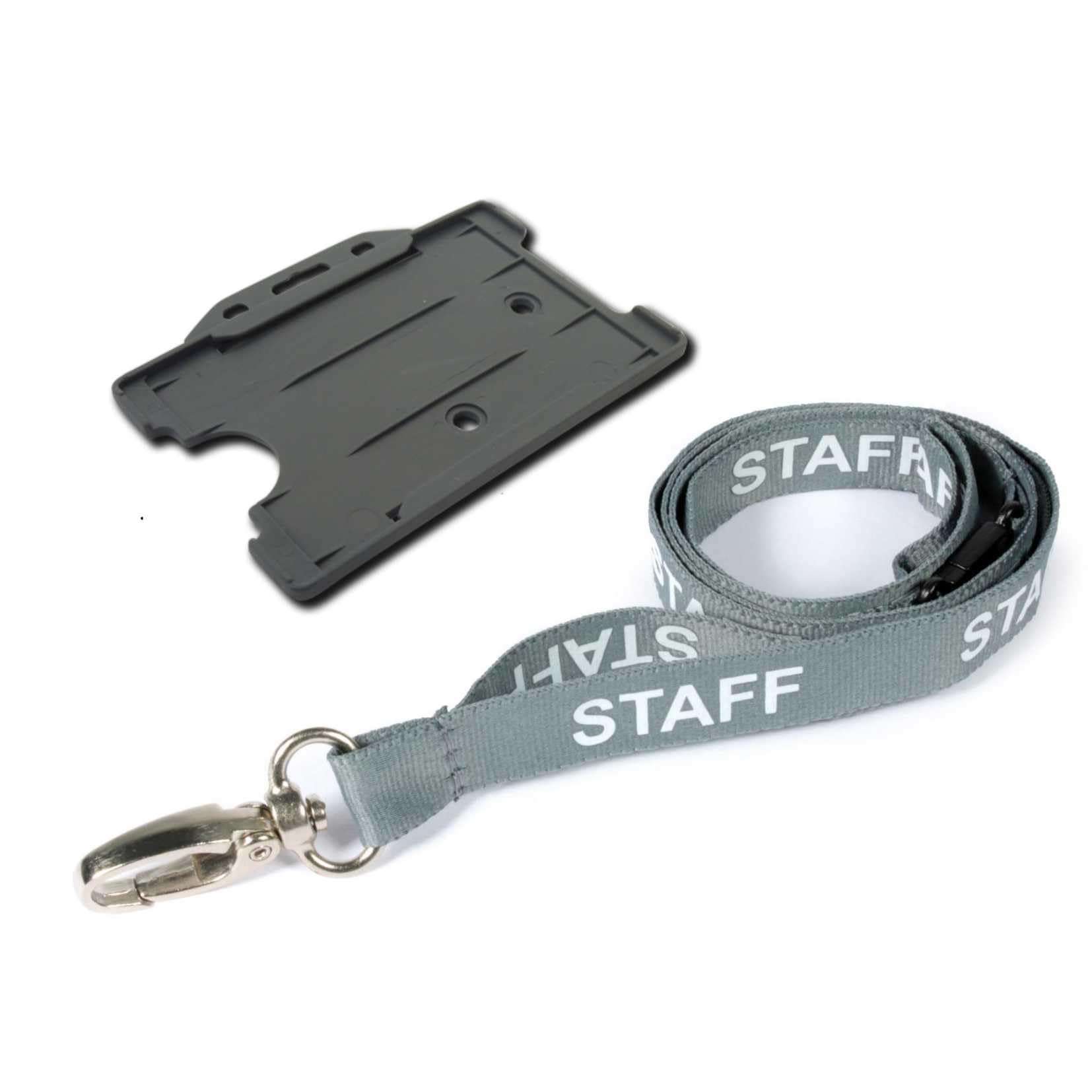 Customcard Ltd Staff Lanyard Grey and Single-Sided ID Badge Holder, Single Safety Break & Metal Clip -Ideal for School Office - Image 2