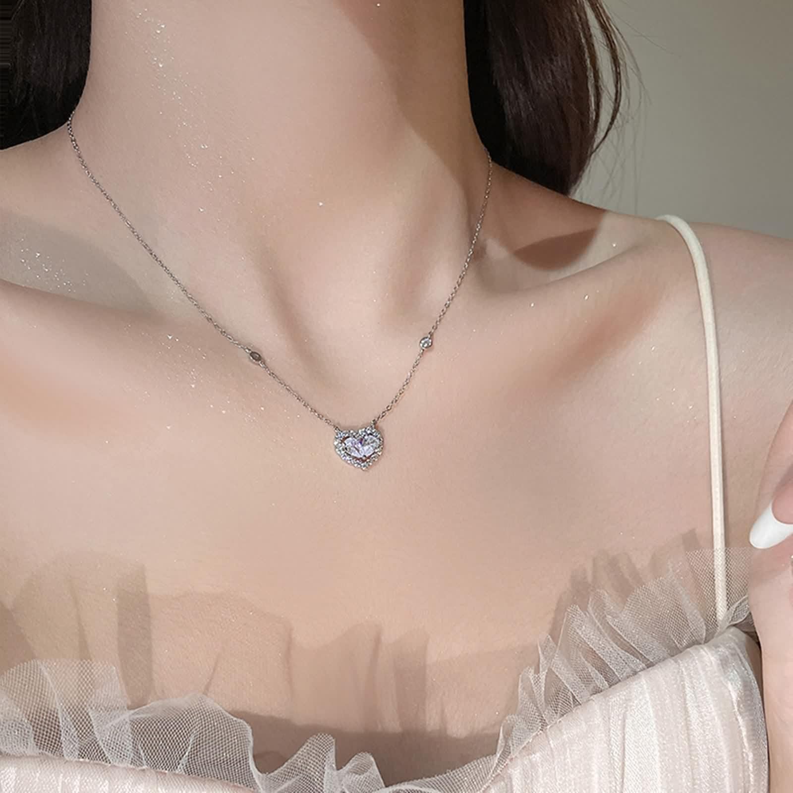 Moissanite Collana, Collana Donna Vintage Ciondolo Catenina Gioielli Oro Bianco 9K/14K/18K Cuore Vuoto 40+5cm