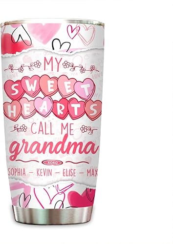 Miniatura 1 de Vaso personalizado para abuela de nieto abuela dulces corazones con nietos regalos personalizados para abuela 20 onzas con tapa taza de viaje para