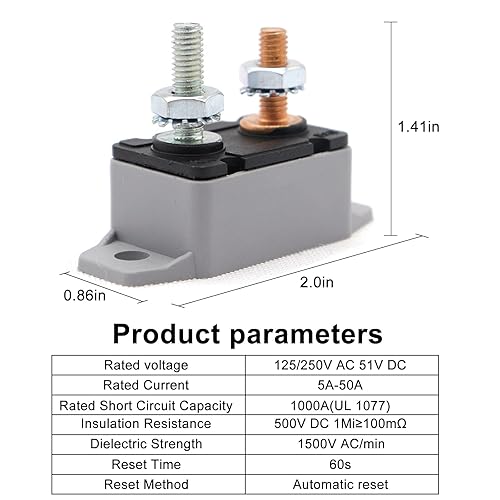 Miniatura 2 de Disyuntor de reinicio automático de 40 A CC 12 V - 24 V - 48 V con perno de cubierta para cargadores de batería, camiones, autobuses, coches