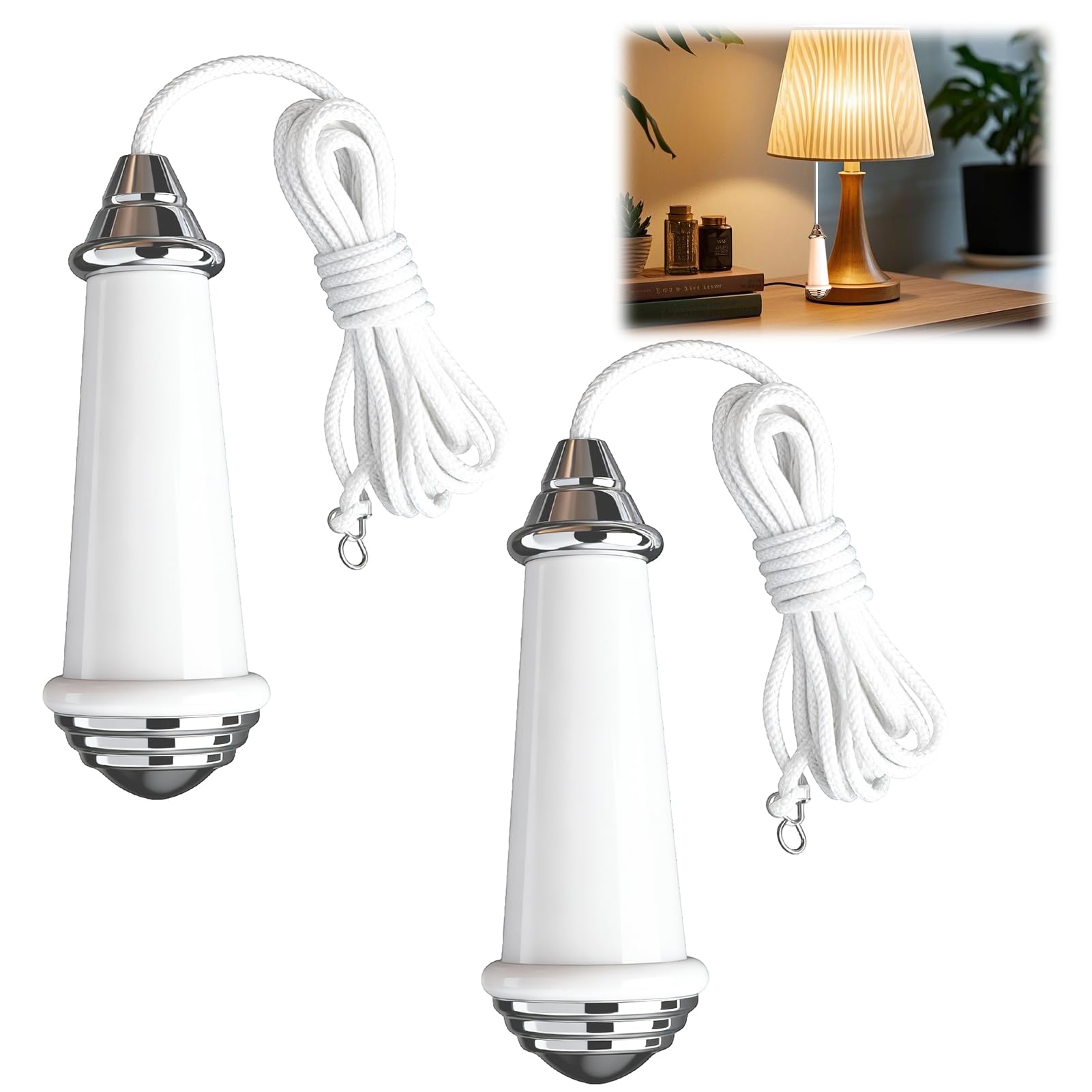 Bathroom Light Pull Cord Switch, 2 PCS Pull Cord Handle, 1.5m White Nylon Cord, Lightweight, Easy-to-Install White Aluminum Alloy Handle for Bathroom Lighting Control Ceiling Lights Fan Switch