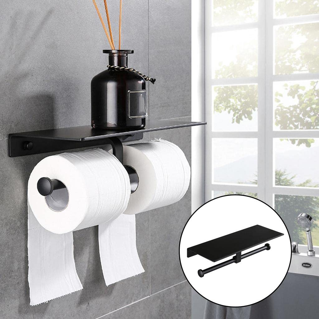 Bathroom Toilet Paper Holder with Shelf Kitchen Double Roll Tissue Dispenser-image-23