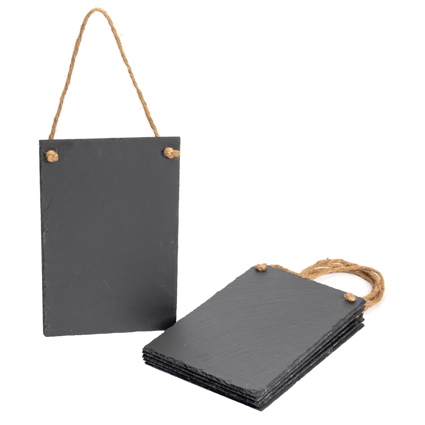 Nicola Spring Hanging Slate Chalkboard - Pack of 6-30x20cm Rustic Blackboard with Rope for Kitchen, Café, Garden or Restaurant - Reusable Natural Slate Memo Message Board - Home Décor Gift Idea