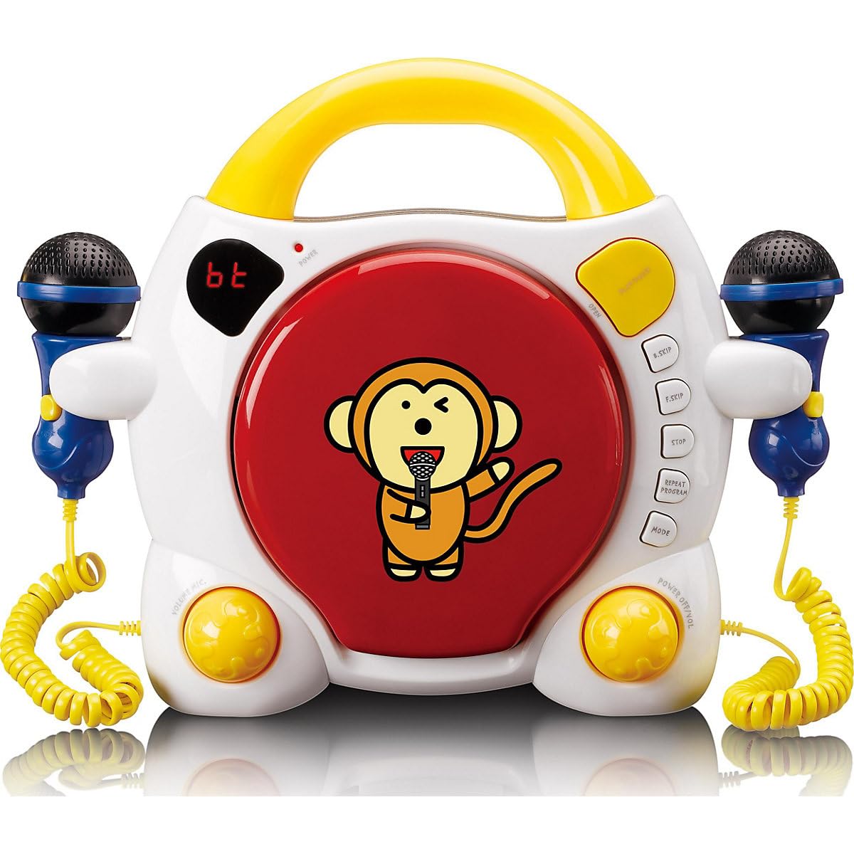Lenco KCD-011 Lecteur CD Sing Along pour Enfants -Bluetooth 5.0 - Antishock -Ecran LED -Mémoire des Pistes - 2 Microphones pour Karaoké-Fonctionne sur Courant Alternatif ou Batterie- avec Autocollants