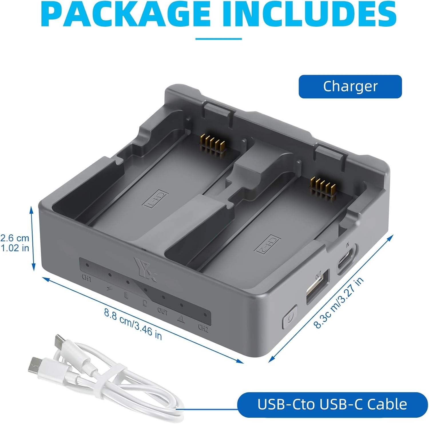 Charging Hub Compatible with DJI Neo 2 Batteries, Two Way Parallel Battery Charger with Storage Mode, USB Output Charger, Fast Charging Hub for Neo 2