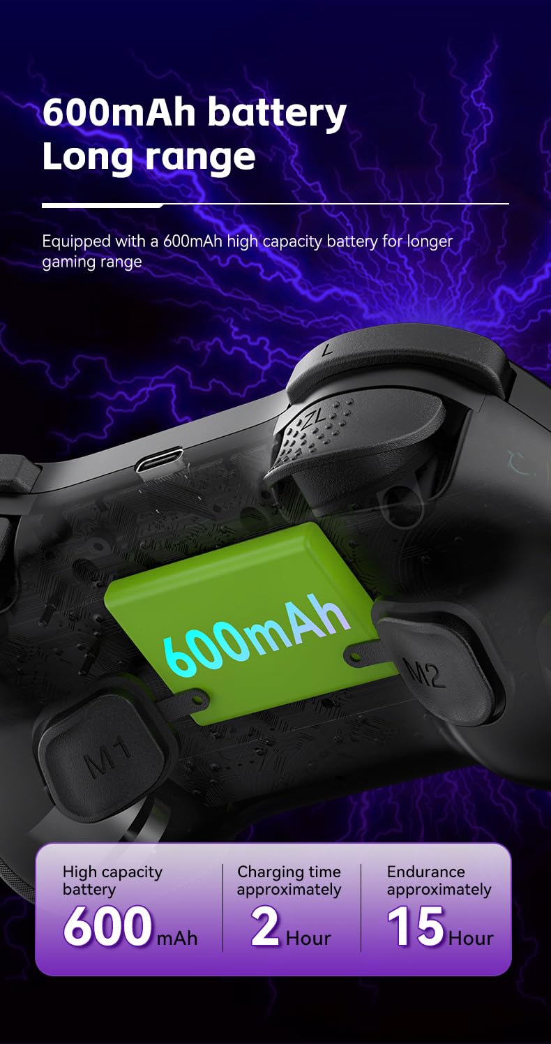 Megadream Wireless Gaming Controller for Switch/IOS/Android/PS4, Dual Shock Gamepad Joystick Support Turbo, Macro,Gyro Axis, Wake-Up, Hall Effect Joysticks, Support Streaming on PS5/Xbox/PC (Black)