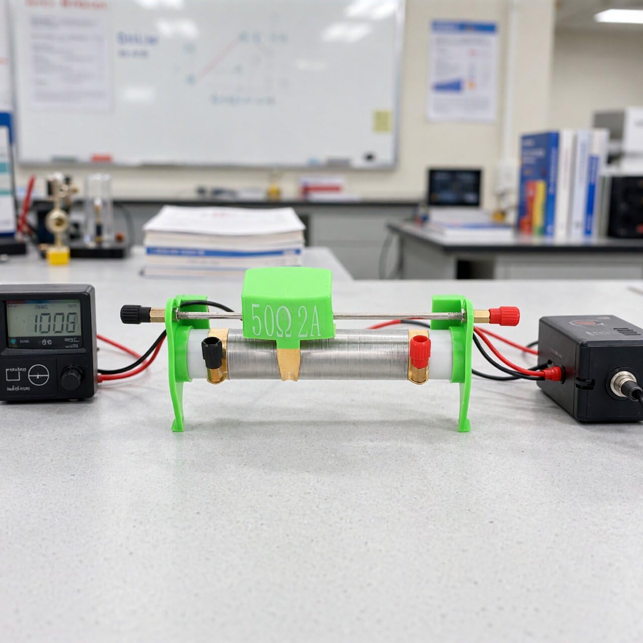 Lurrose Reostato a slitta, 2A 20Ω, reostato elettrico a slitta in metallo per fisica, strumento di ricerca di laboratorio per esperimenti in classe di fisica.