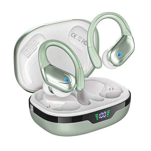HAOYUYAN Wireless Earbuds, Sports Bluetooth Headphones, 80Hrs Playtime Ear Buds with LED Power Display, Noise Canceling Headset, IPX7 Waterproof Earphones for Workout/Running（Light Green）