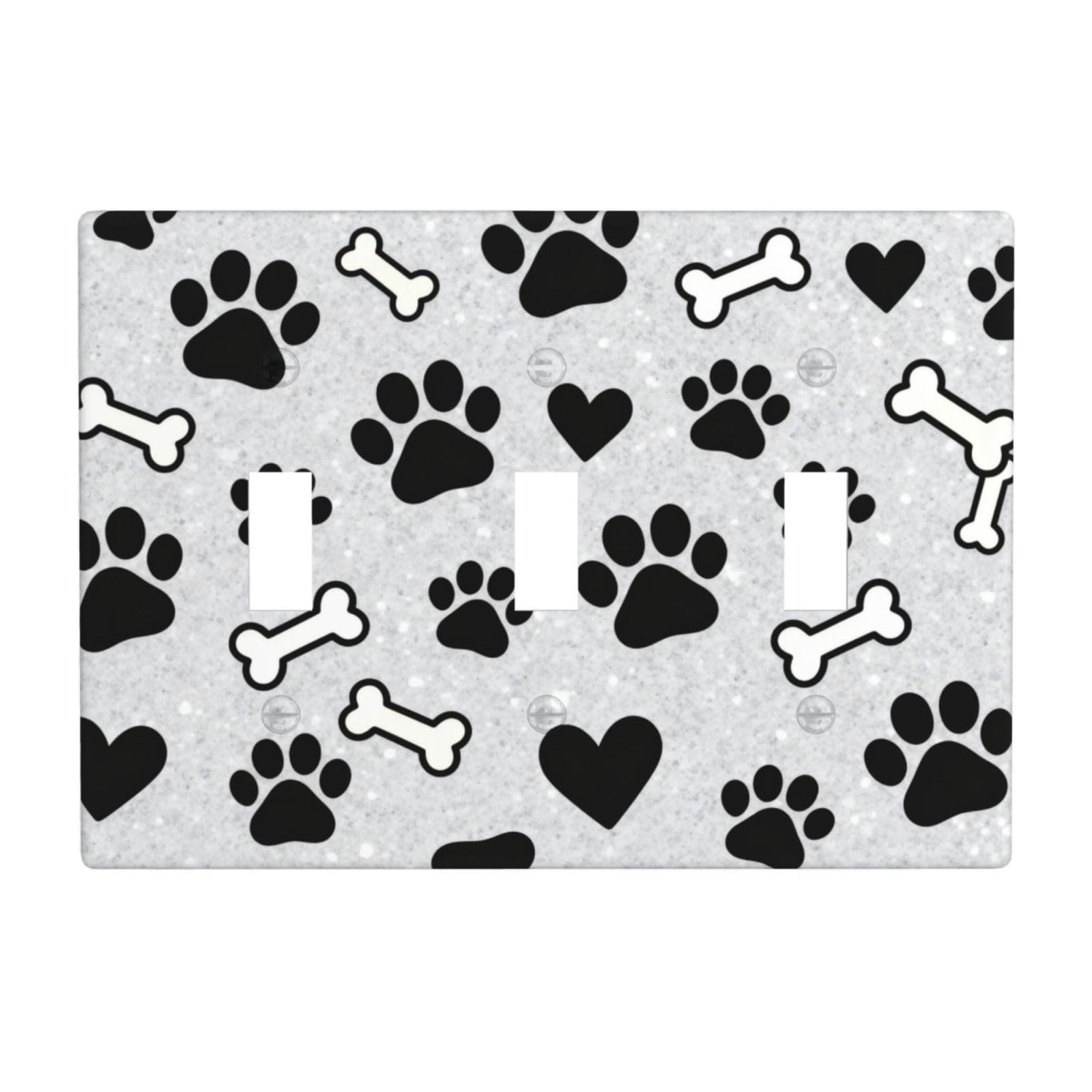 Cute Dog Paws 3 Gang Switch Plate Cover-Unbreakable Polycarbonate Wall Plate, Heat Resistant Toggle Switch Decor for Home