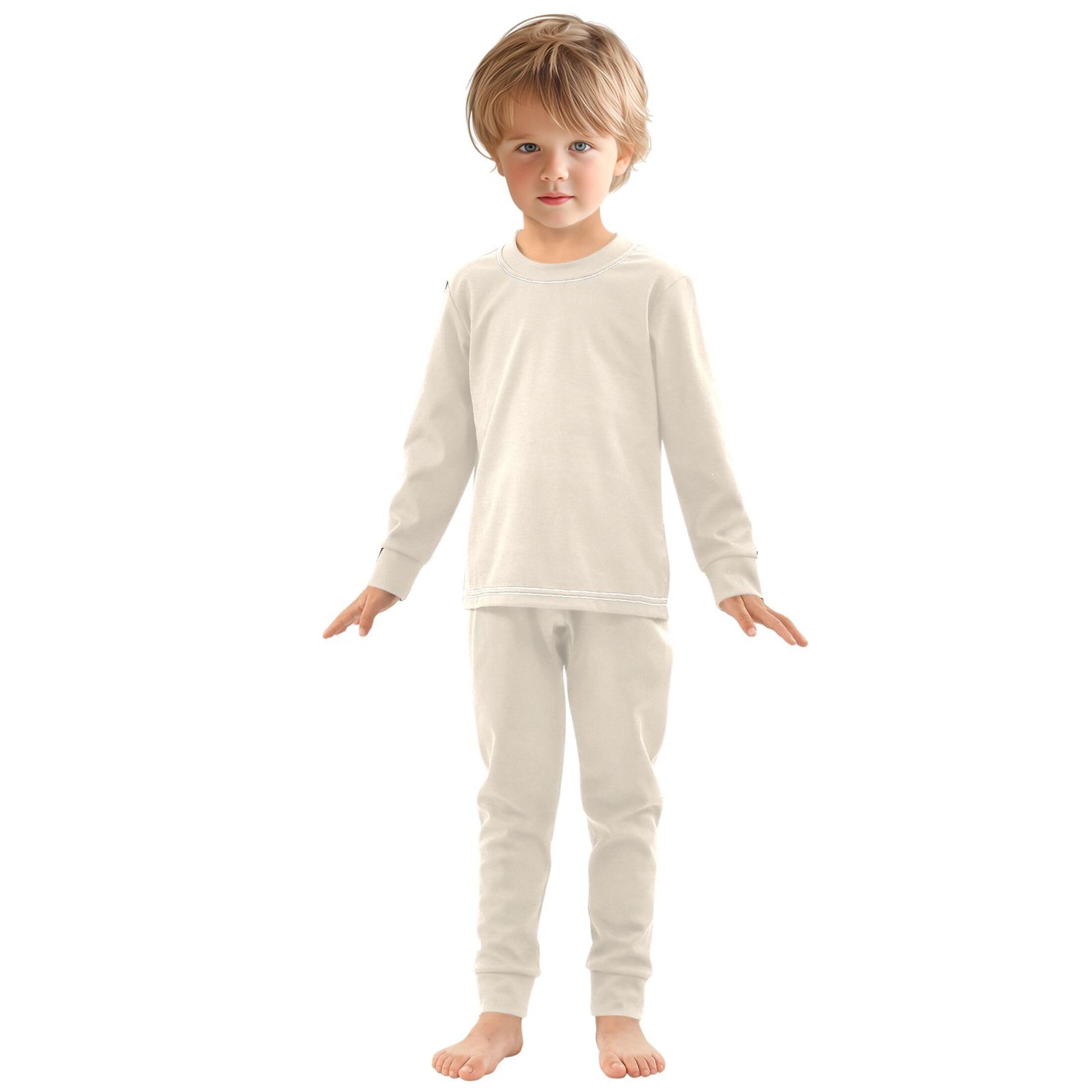 Antique White Long Sleeve Pajamas Set Sleepwear Jammies 2pcs Set Pjs Antique White