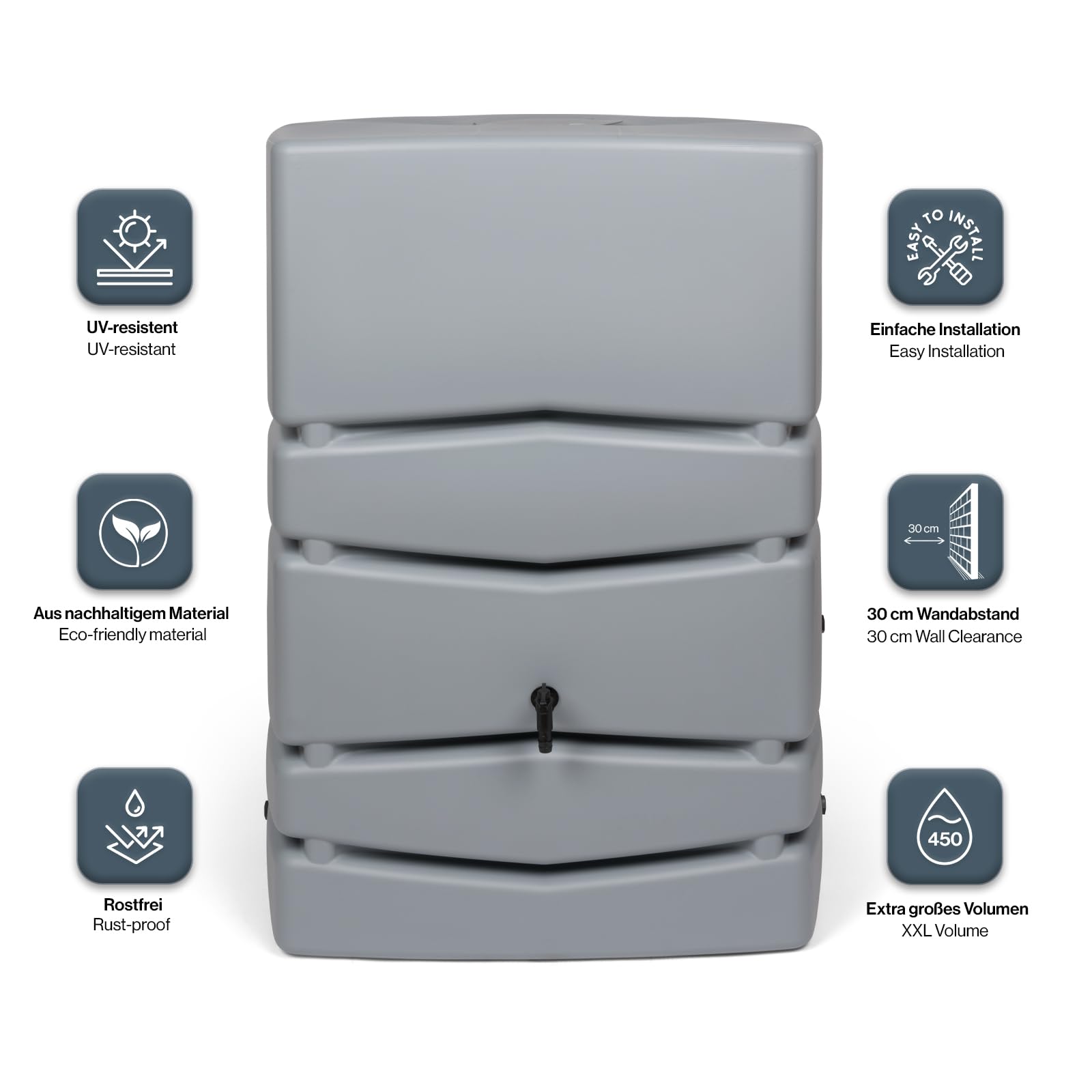 Kreher XXL Wassertonne Aqua Tower 450 L, Grau