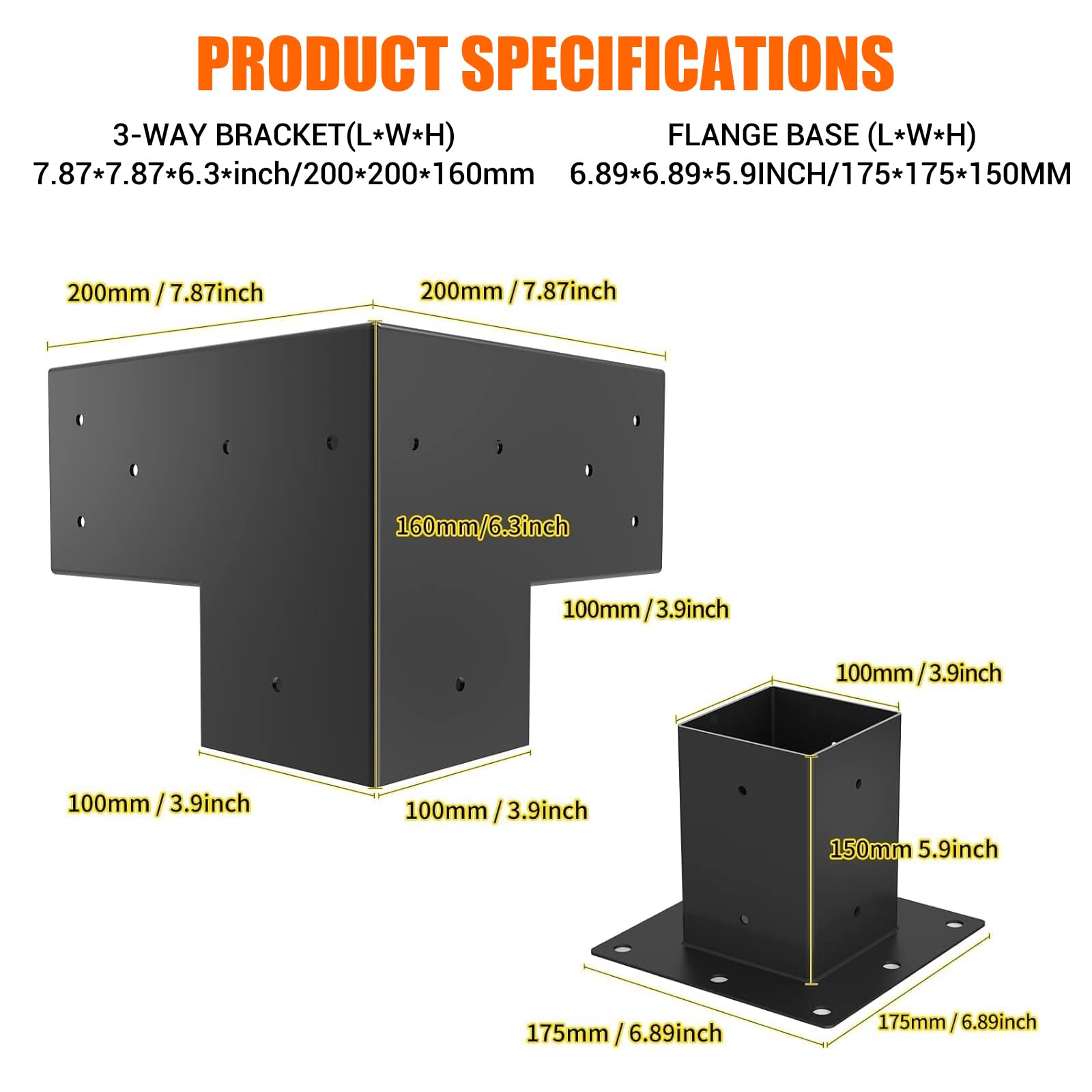 Kit de Soportes de Esquina 3 Vías 90° para Pérgola, Postes de Madera 100×100 mm, Fácil Montaje, para Cenadores y Estructuras Exteriores, 8 uds