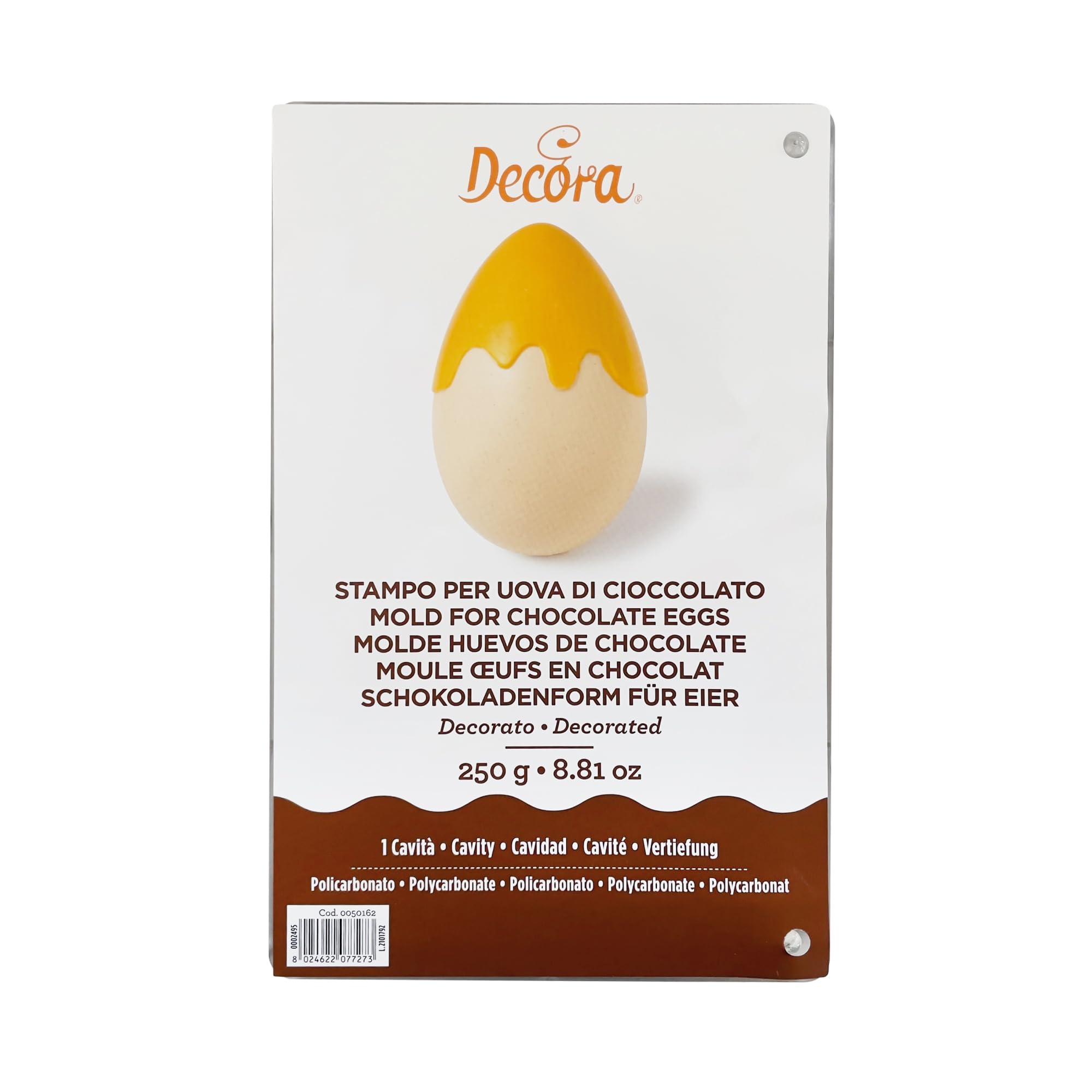 Decora 0050162 Stampo Professionale per Uovo di Cioccolato con Colata, In Policarbonato, 1 Cavità, 135 X 205 mm, Ideale per Realizzare un Uovo Lucido e Croccante, Design Professionale, Made in Italy