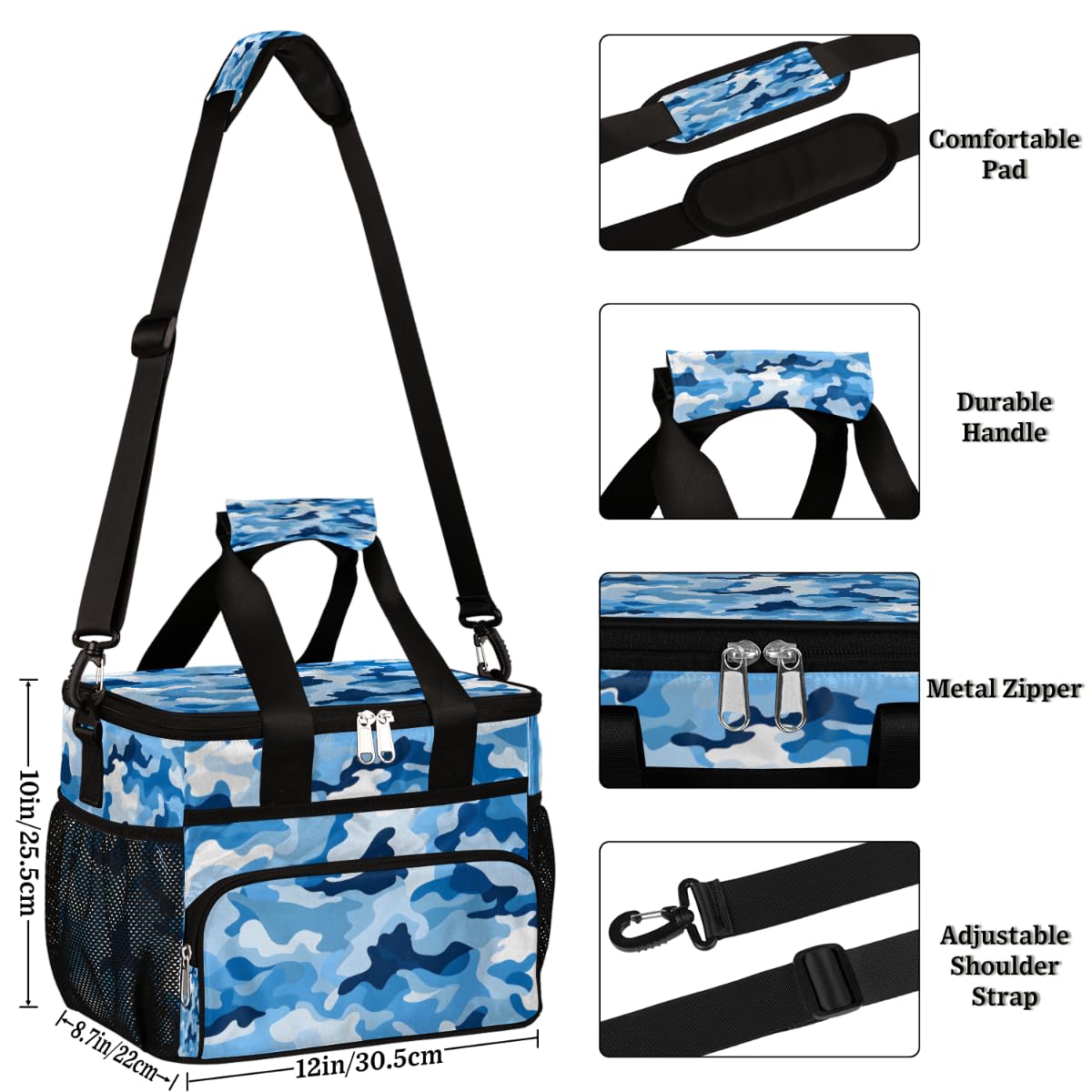 Camouflage Insulated Picnic Backpack Lunch Box for Women Men Picnic Basket Tote Lunch Bag Picnic Bag Portable Lunch Bags for Picnic, Beach, Work, Trip,Office, Camp Fashion Blue Camo