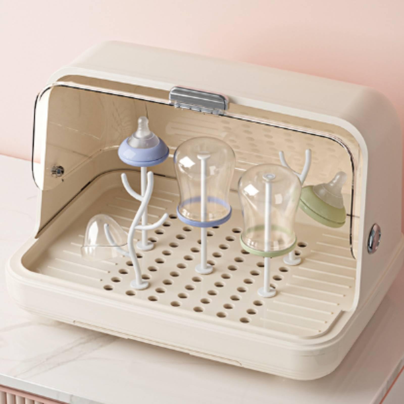 Caja Almacenamiento Biberones y Vajilla Desmontable Organizador Biberones con Puerta Abatible Transparen Gran Capacidad para Cocina, S