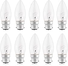 Candle Light Bulb Bayonet 40W, Pack of 10 BC Bayonet B22 Fitting Candle Light Bulbs, Clear Warm White 2700K, 230V