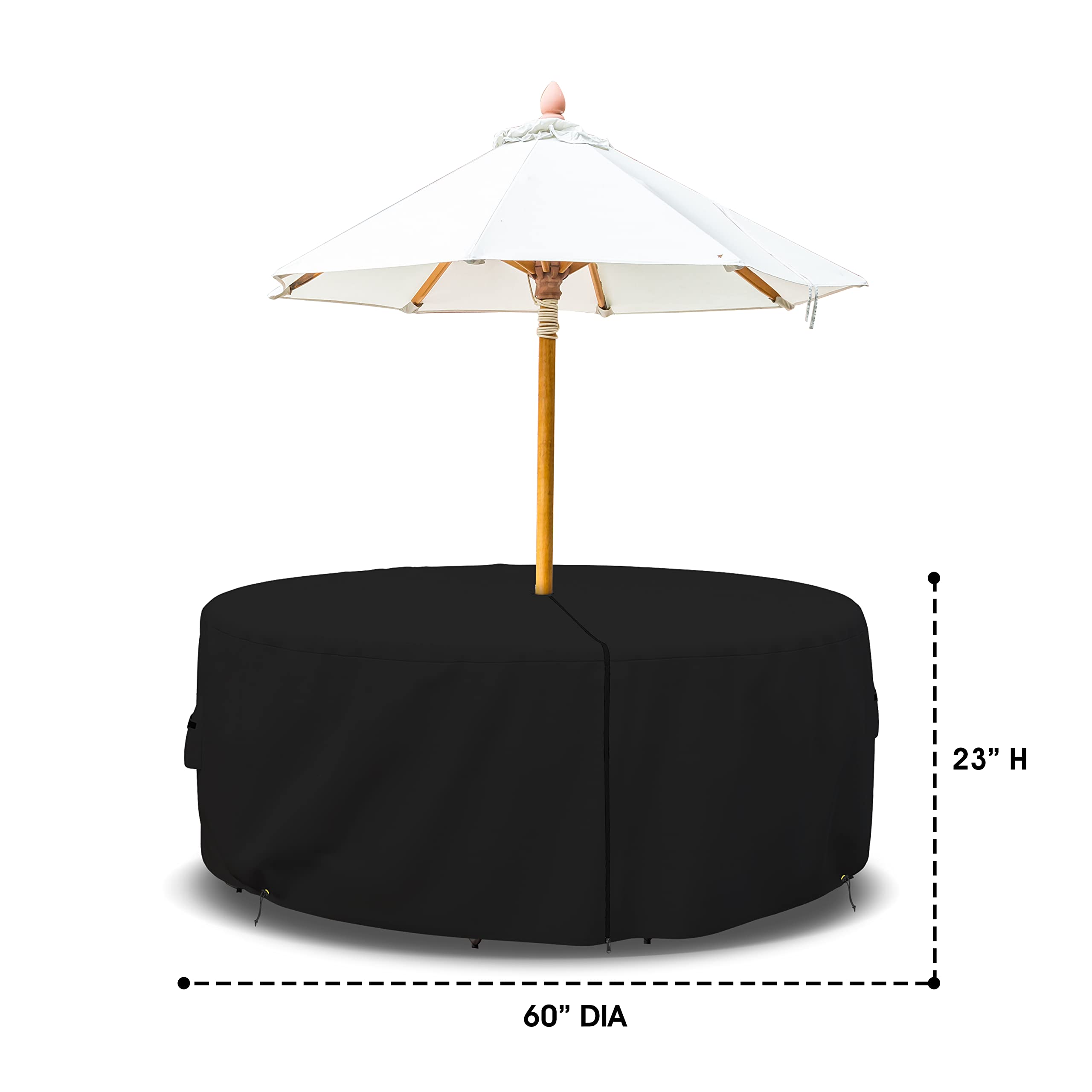 Covers & All Patio Round Table and Chair Set Cover with Umbrella Hole - Heavyduty 12 Oz Waterproof Outdoor Backyard Furniture Cover with Air Pocket & Drawstring for Snug fit. (60