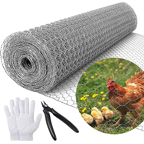 Enrejado Triple Torsion,0,4 m x 7 m Red de Alambre de Pollo para Proyectos de Manualidades, Malla de Alambre Hexagonal Galvanizada Ligera con Alicates y Guantes