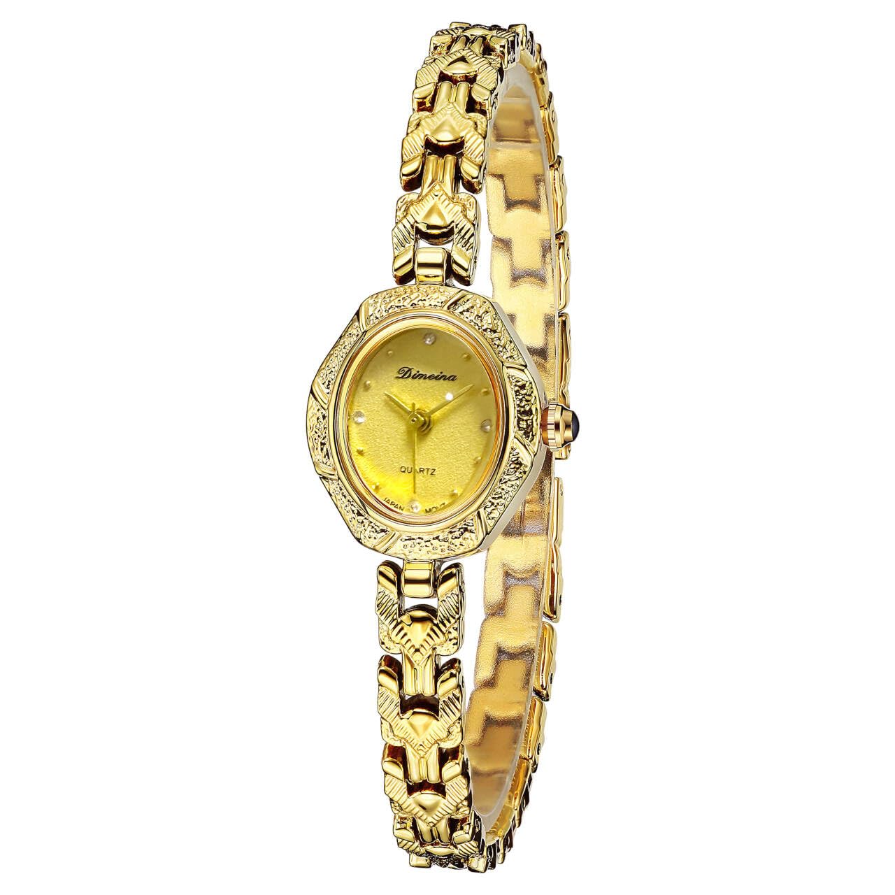 FORSINING Relojes de oro para mujer, vintage, relojes de pulsera de acero inoxidable, delicado y pequeño hexagonal para mujer, pulsera