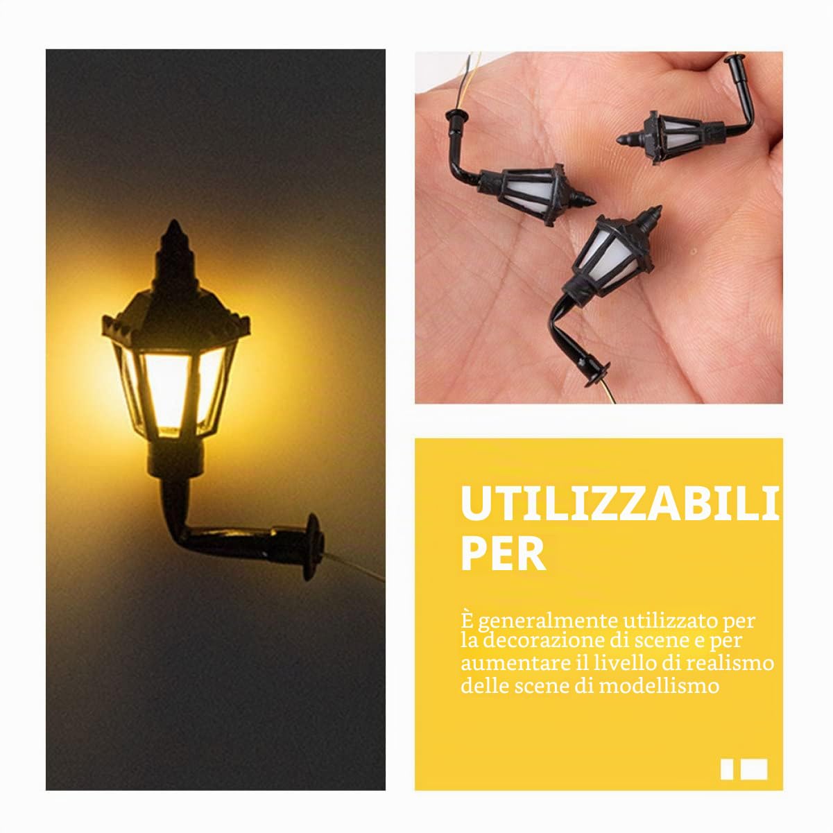 Lampada da Parete Miniatura 10 Pezzi Acciaio Inox Abs Nero | Materiali per Tavolo di Sabbia Fai-da-te, Decorazione Luminosa, Accessorio Mini Casa, per Festa e Scuola, Lampada Piccola