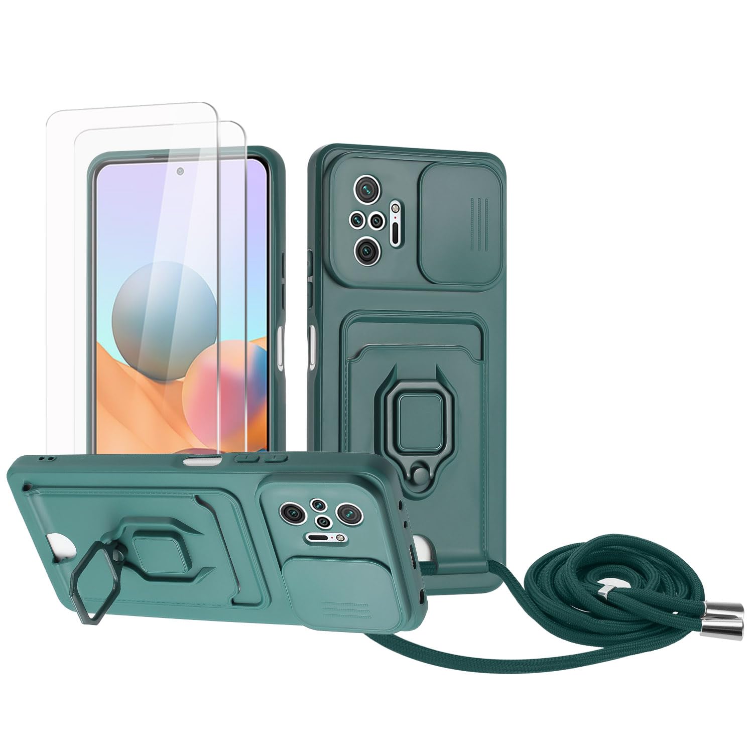 Zallagre Funda con Cuerda Compatible con Redmi Note 13 Pro 5G,[2 Packs Cristal Templado],Ranura para Tarjetas,Cubierta de Cámara Deslizante Proteger,360 Anillo Soporte-Morado — view 86