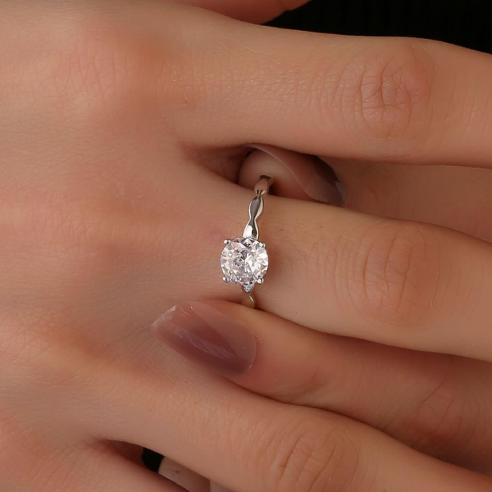 Anello Donna di Fidanzamento Oro Bianco 375/585/750,Solitario Rotondo con Moissanite Anello Donna Matrimonio Argento