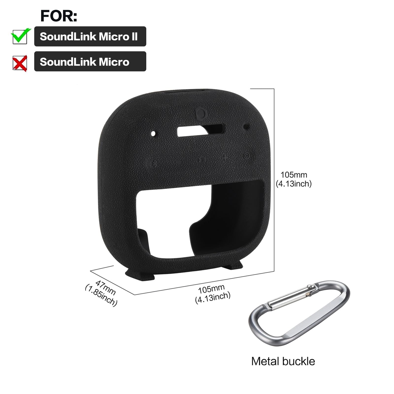 Silikonowe Etui do Bose Nowość Przenośny głośnik SoundLink Micro (2. generacji),do Bose SoundLink Micro 2nd Przenośny Pokrowiec Podróżny Futerał Ochronny z Karabinek,Czarny