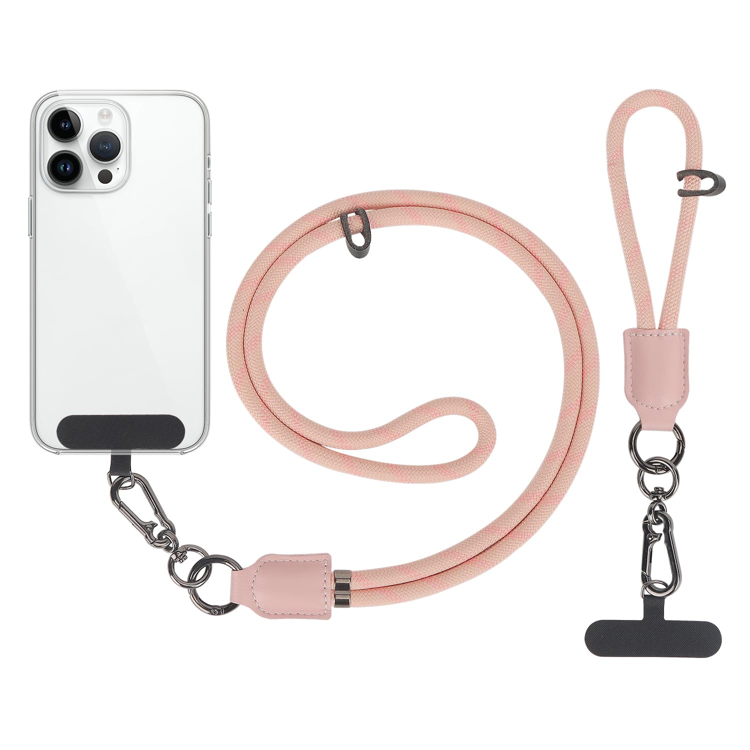 Owill Pink Mobile Phone Lanyard Strap And Wrist Strap, Adjustable Nylon With Patch, Metal Buckles For Most Mobile Phone