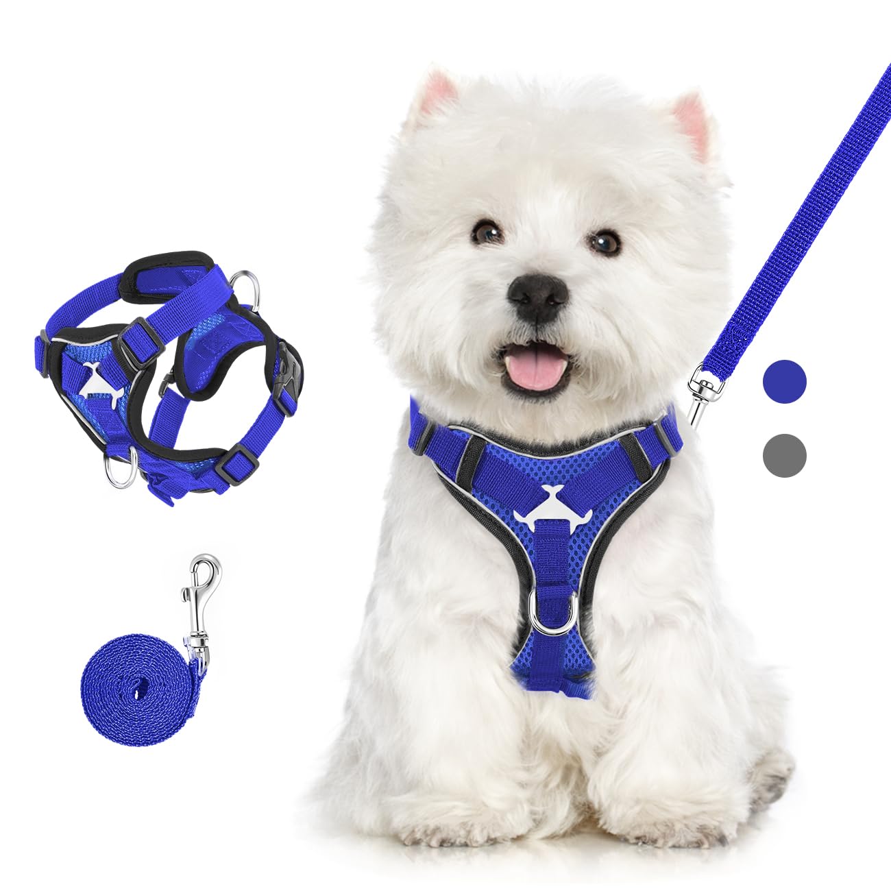 VavoPaw Pettorina per Cani con Guinzaglio da 1,5M, Imbracatura per Gatti Antifuga con Rete Traspirante e Strisce Riflettenti, Gilet Morbido e Regolabile per Cani Gatti, L, Blu Royal