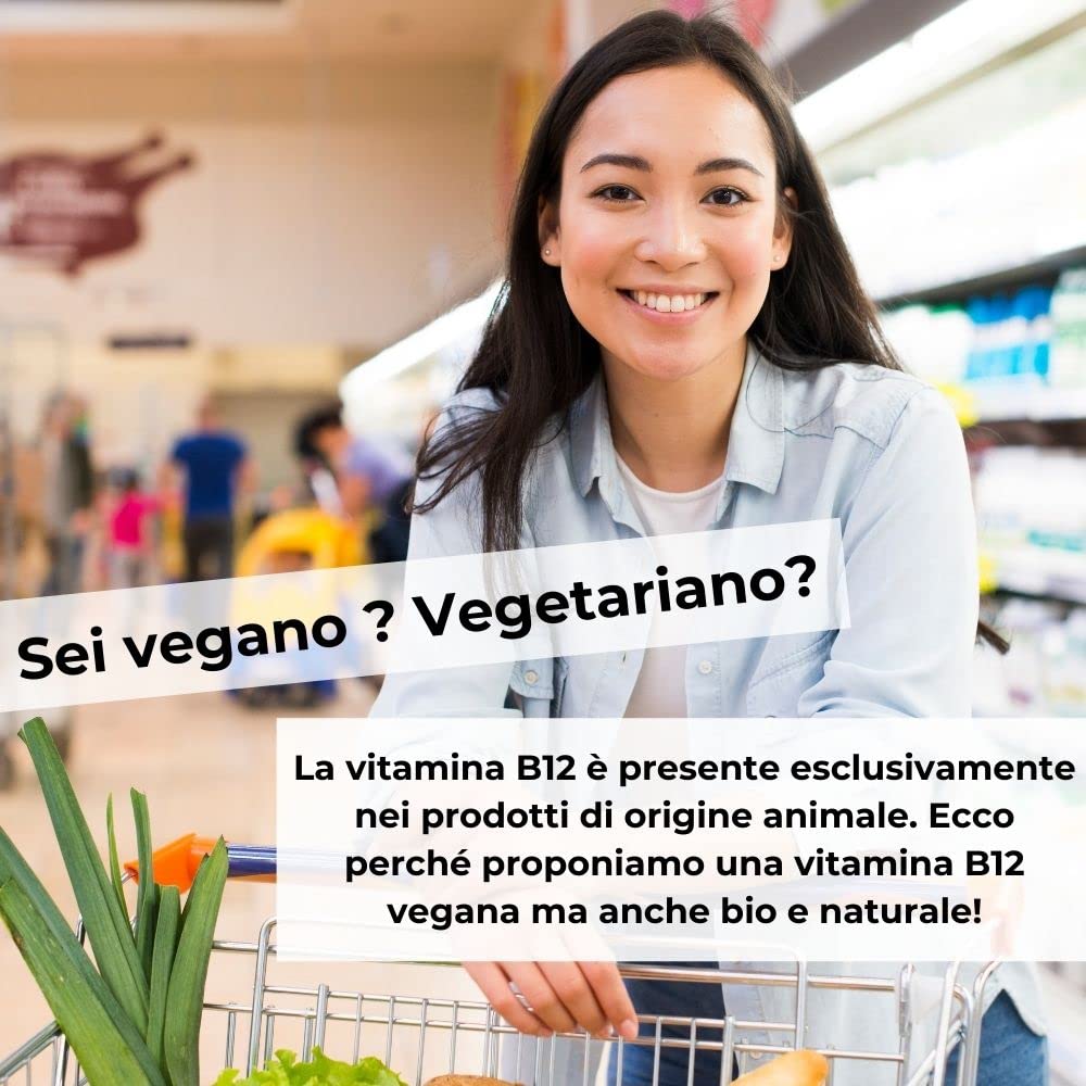 INOLAB Prima Vitamina B12 Biologica e vegana altamente assimilabile | 3 forme naturali Bio e attive di B12 | Metilcobalamina Adenosilcobalamina idroxocobalamina | Senza additivi | 60 compresse