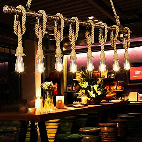 Industriële hennep touw hanglamp 59''W opknoping lamp kroonluchter plafondverlichting armatuur met roestleiding Gebruik… - Afbeelding 4