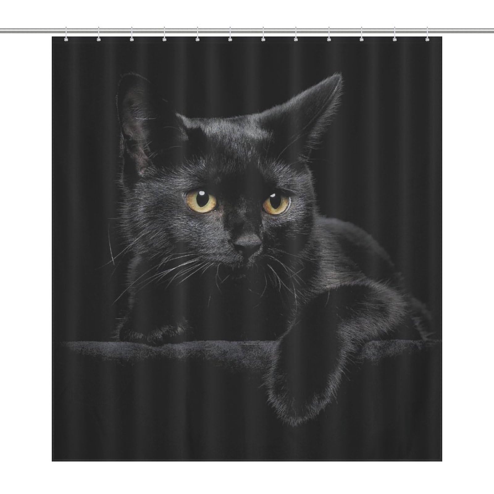 CZZYH 163 X 180 Cm Shower Curtains with Hooks, Bathroom Accessory, Staring Black Cat Shower Curtain